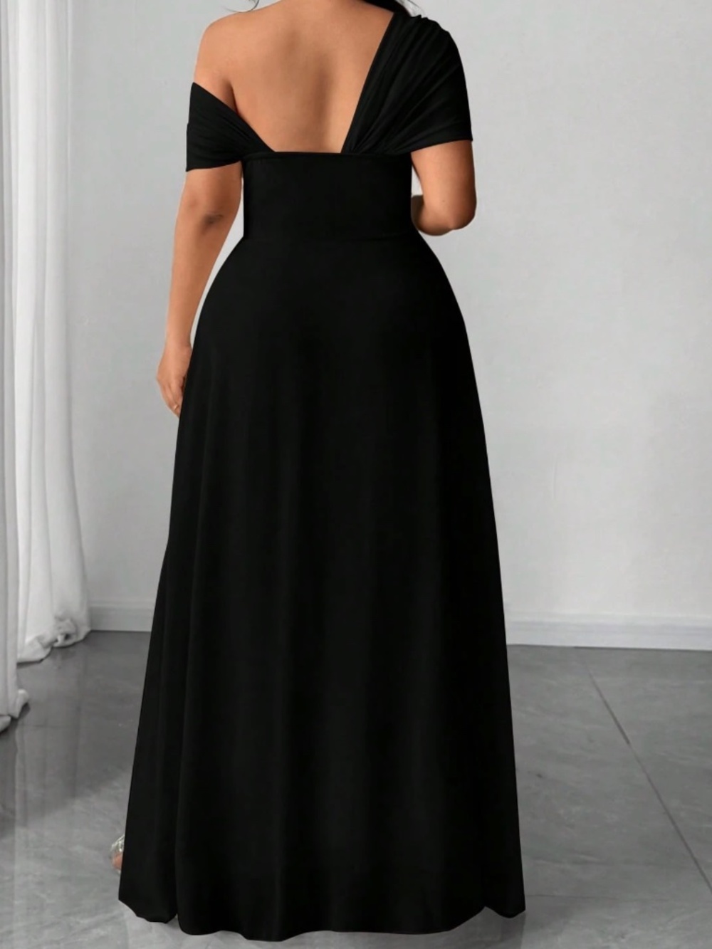 Plus Sold Ruched One Shoulder Split thigh Party Evening Dress - Picture 11 of 12